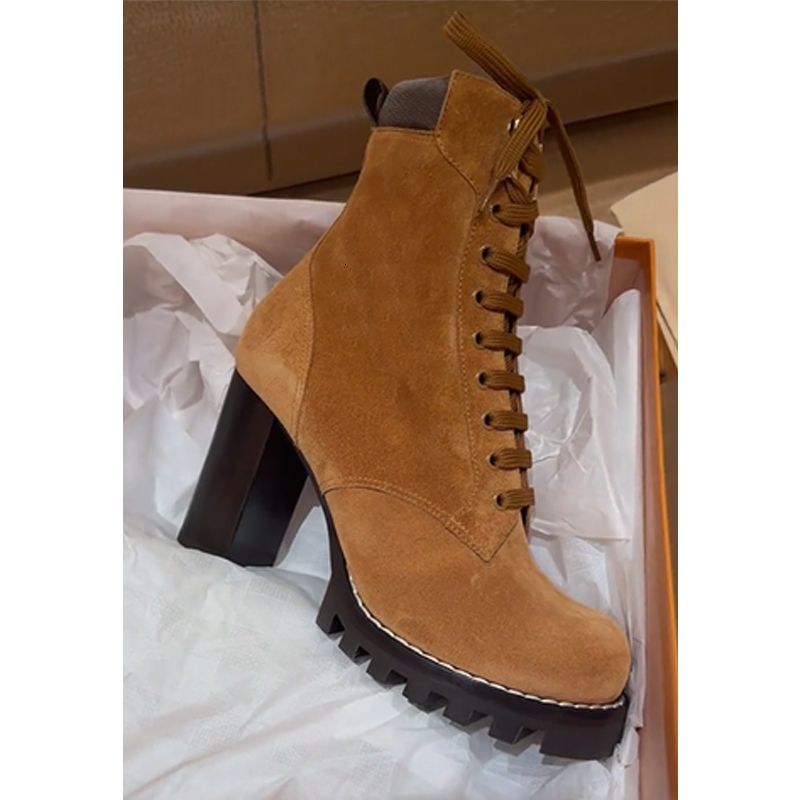 High Quality Designer Star Trail Ankle Boots Women Suede Calf Leather Platform Block Heel Lace Up Zipper Winter Combat Booties Daily Outdoor Shoes 1178 - 6 of 8