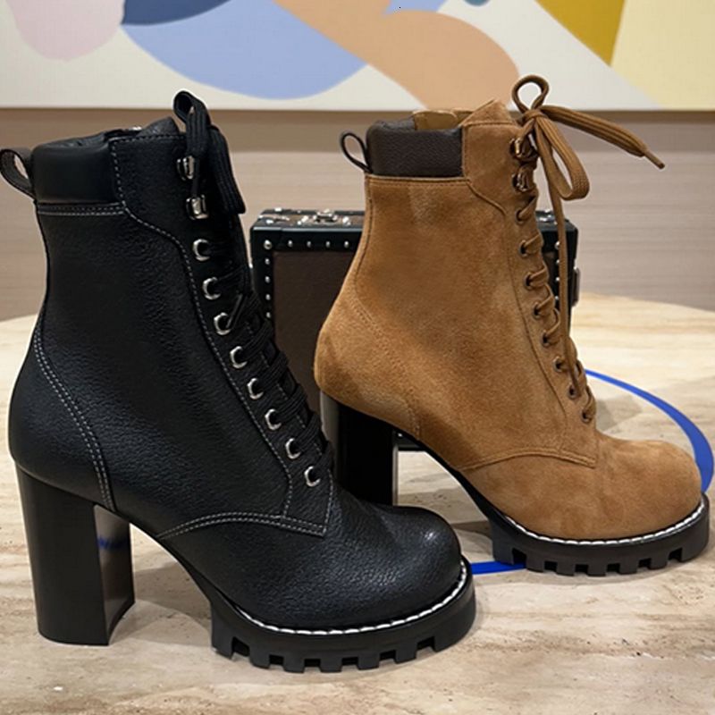 2026 Designer Star Trail Ankle Boots Martin Desert Boot High Heels Boots Women Leather Boots Vintage Print Jacquard Textile Fashion Platform Suede Boot Shoes 013 - 3 of 8