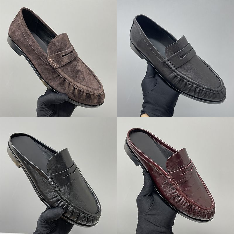 Top Quality Ruched Penny Loafers Le Loafers Backless Mules Designer Men Women Creased Leather Suede Slip On Flat Dress Shoes Classic Daily Streetwear Footwear 1137 - 2 of 9