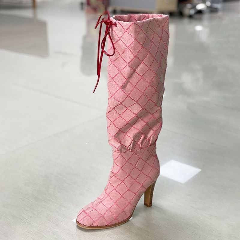 Women Designer Boots Over The Knee Boots Winter Long Boot Adjustable Straps Canvas Zipper Laces Original Shoes Ladies Girls Sexy High Boot 317 - 5 of 9