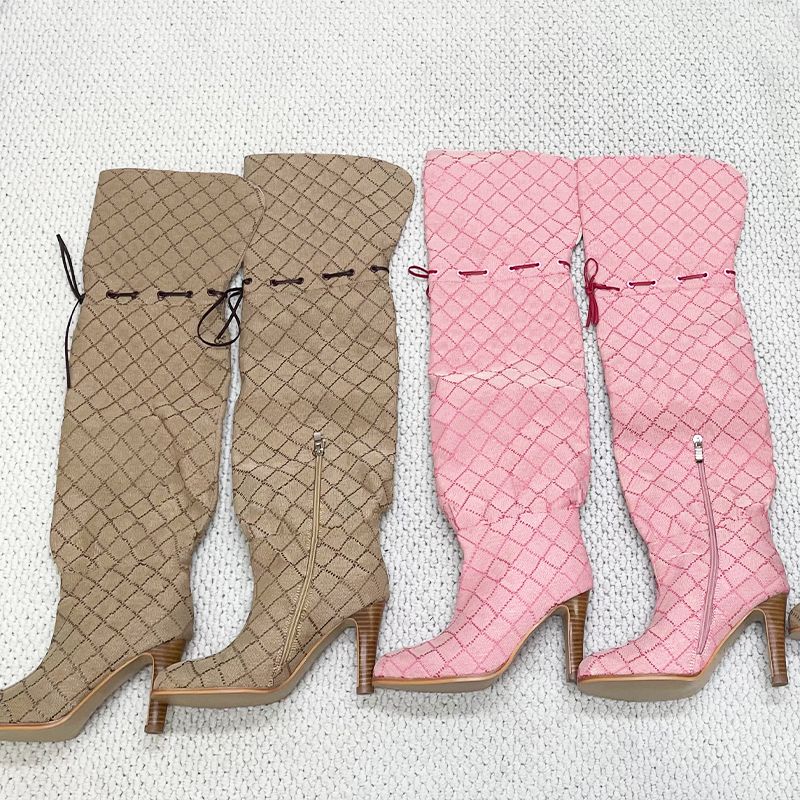 Over The Knee Boot Women Designer Boots Winter Sock Long Boot Adjustable Straps Canvas Zipper Laces Original Shoes Ladies Girls Sexy Knee High Boot 335 - 3 of 9