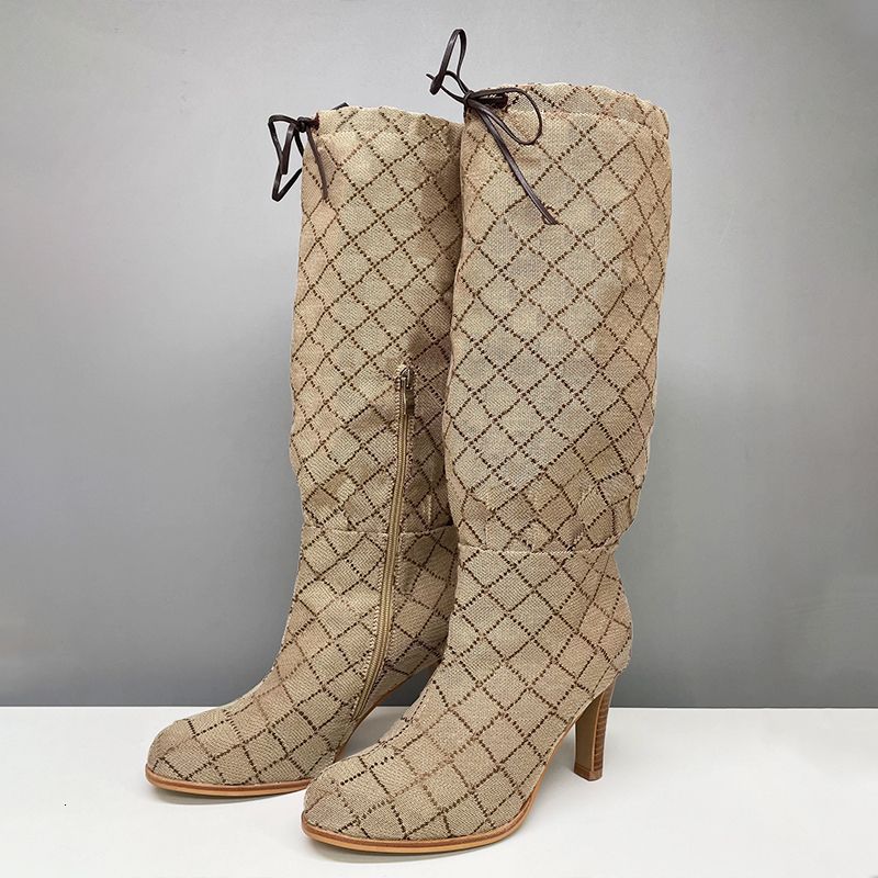 Women Designer Boots Over The Knee Boots Winter Long Boot Adjustable Straps Canvas Zipper Laces Original Shoes Ladies Girls Sexy High Boot 317 - 6 of 9