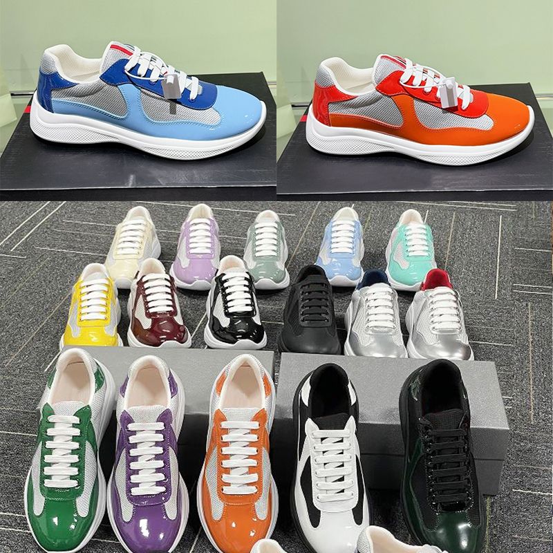Luxury Sport Shoes Designer Men Americas Cup Yachting Sneakers Runner Flat Trainers Casual Shoes Patent Leather Black Blue Mesh Lace-Up Outdoor Shoes NO53 - 2 of 9