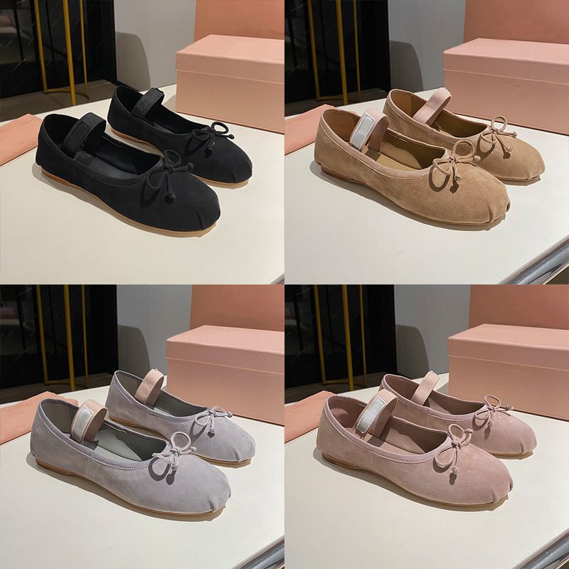 Designer Loafers Ballet Flat Shoes Women Leather Sandals Butterfly Soft Sole Suede Sneaker Elastic Band Shallow Mouth Mary Janes Casual Shoes 1062 - 1 of 8