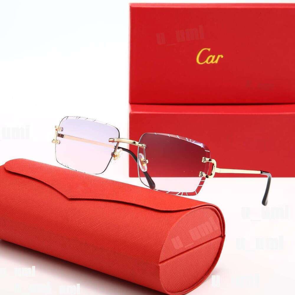 Luxury Designer Sunglasses Panthere Santos Rimless Metal Frame Titanium Gold Tone Leopard Claw Detail UV400 Protection Fashion Eyewear For Men Women With Box - 5 of 9