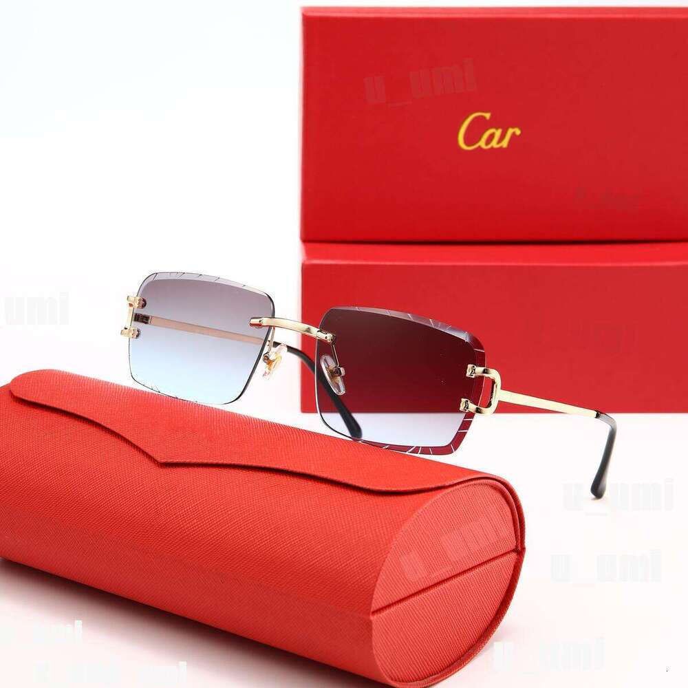 Luxury Designer Sunglasses Panthere Santos Rimless Metal Frame Titanium Gold Tone Leopard Claw Detail UV400 Protection Fashion Eyewear For Men Women With Box - 7 of 9