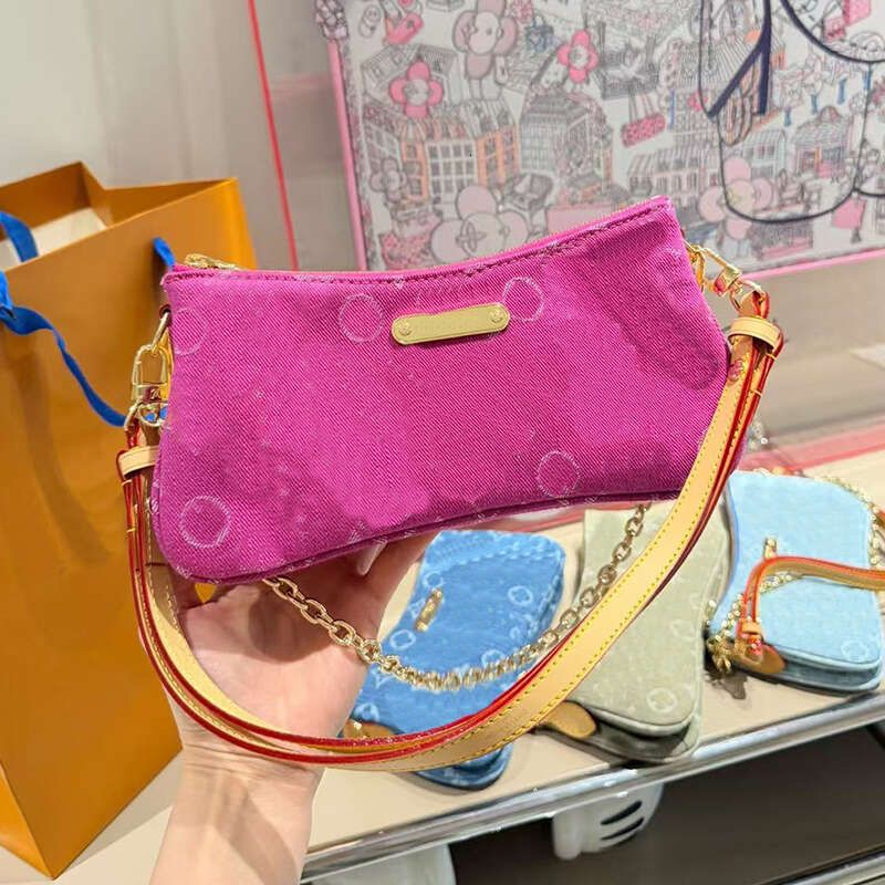 Denim Hobo Designer Shoulder Bags Women's Handbags Totes Leather Trim Casual Chain on The Wallets Fashion Light Blue Liv Tote New - 4 of 8
