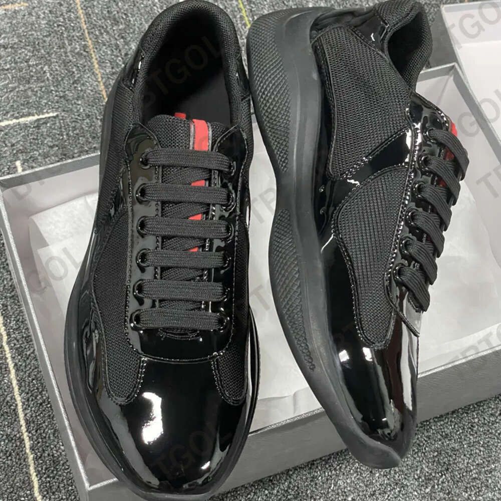 Designer Men Trainers Americas Cup Xl Leather Sneakers Black Patent Leather Flat Trainers Black Mesh Lace-up Women Casual Shoes Outdoor Runner Shoe 53 - 5 of 9