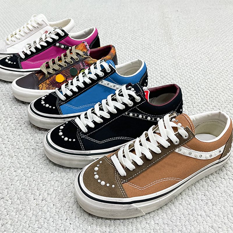 Designer Men Women Vintage Distressed Canvas Trainers Luxury Pearl Side Stripe Sneakers Multi Material Spliced Lace Up Walking Shoes 1083 - 4 of 9