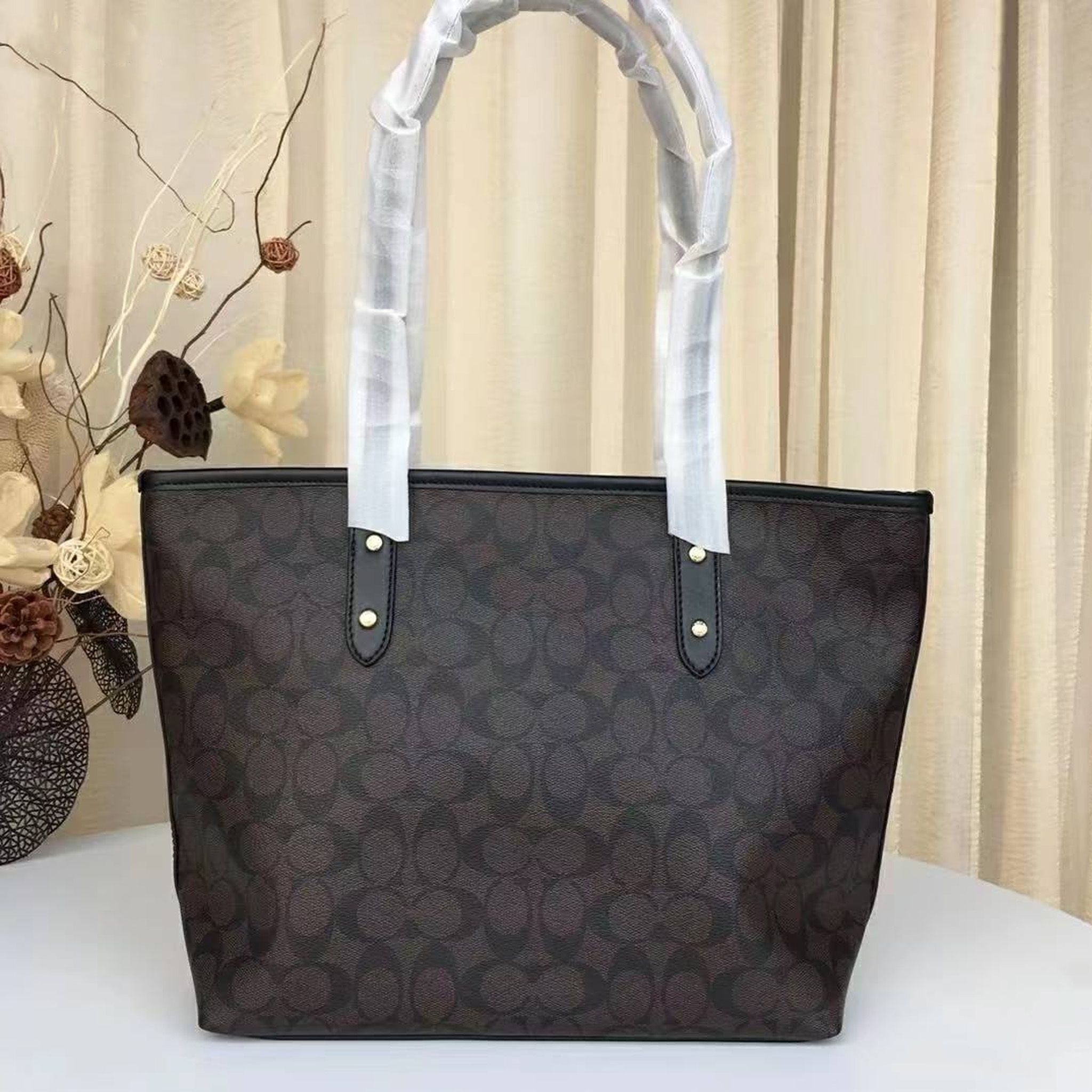 Designer Bag Shoulder Bag Handbag City tote bag Classic Brown and Black Monogram Bag Classic coated monogram canvas Smooth leather trim Bag Best Selling Commuter Bag - 4 of 8