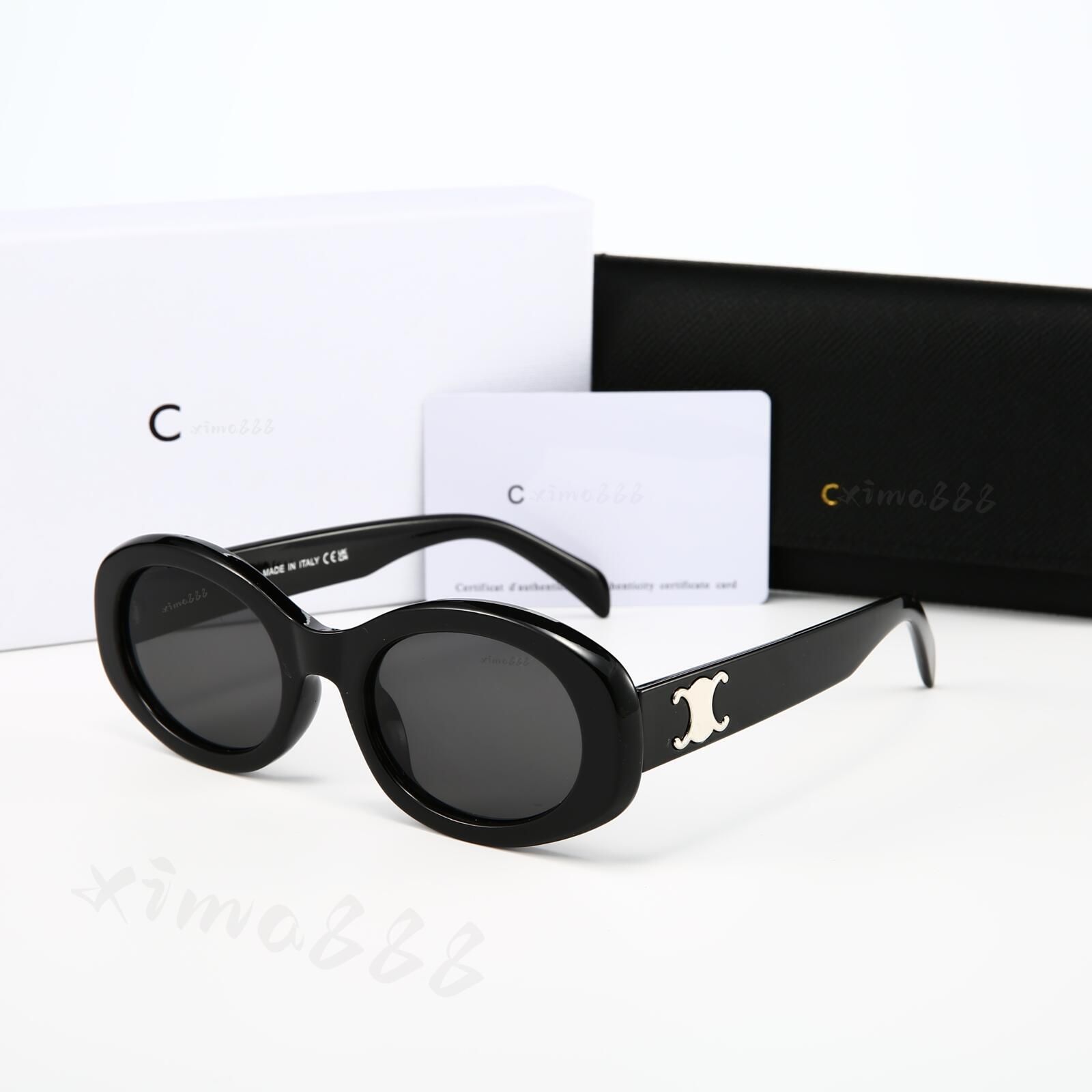 Designer Sunglasses Black Acetate Frame Dark Gray Lens Sunglasses For Women UV400 Nylon Lenses Polished Metal Luxury Sunglasses Oval Cat Eye Glasses - 3 of 9