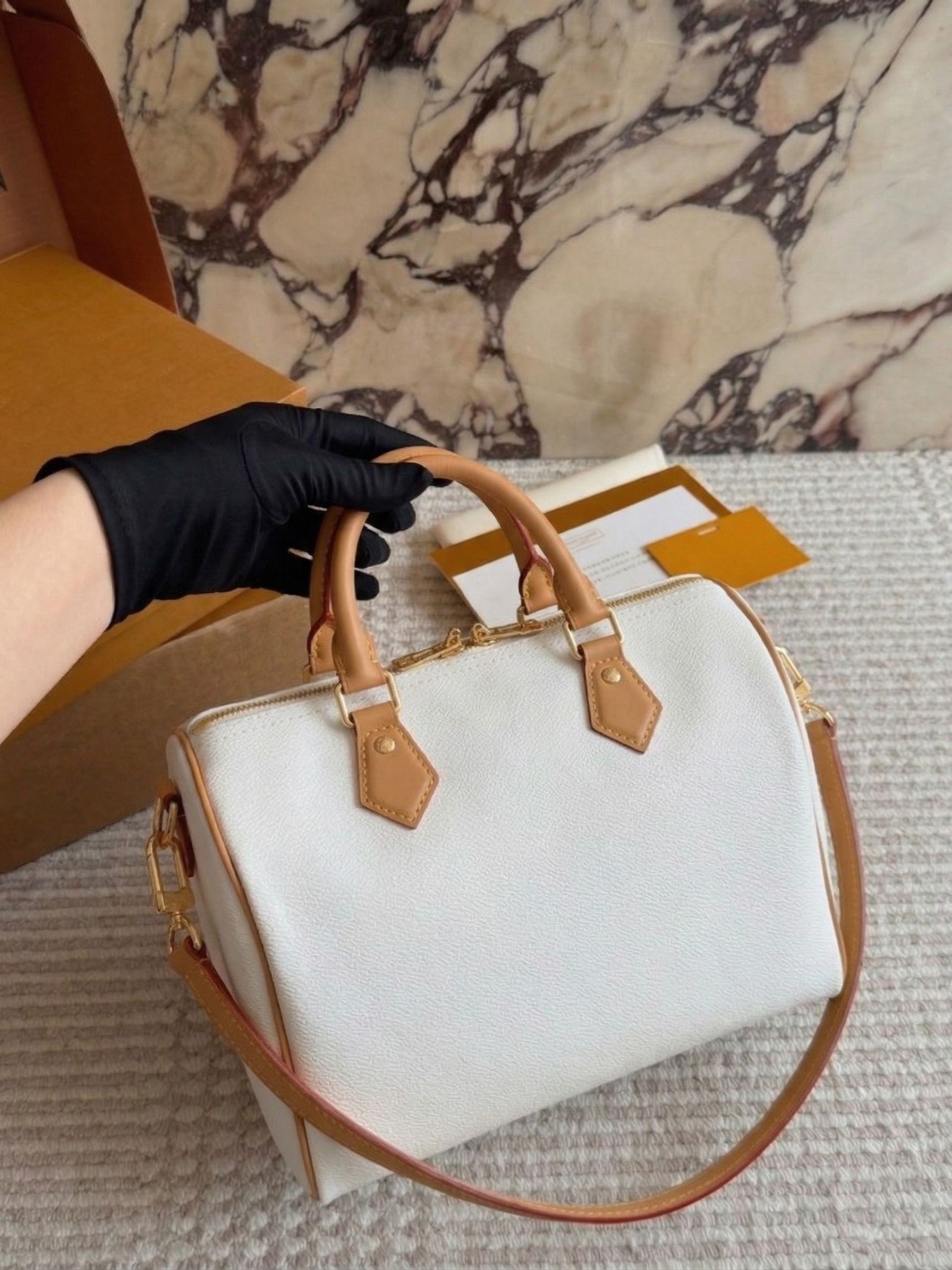 Women's Designer-Style Boston Duffle Bag Genuine Leather Classic Pattern Canvas Shoulder Bag Vintage Boston Crossbody Handbags Tote Fashion Purse Travel Bag PRPU - 3 of 8