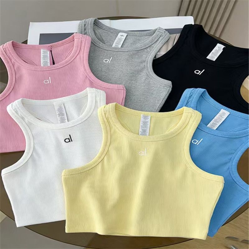 Designer tank top Women's Ribbed Yoga Tank Top Sleeveless Cropped Sports Vest Breathable Fitness Top for Pilates Workout Running - 1 of 8