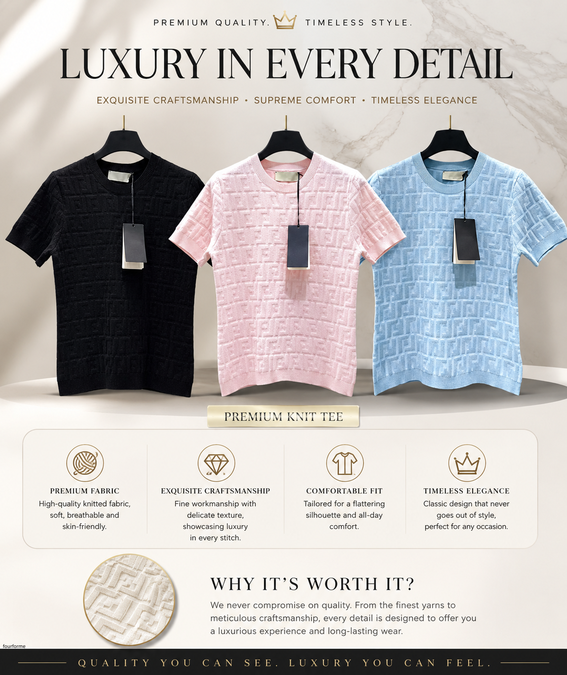 Womens Designer T Shirt Luxury Jacquard Knit Short Sleeve Textured Geometric Pattern Slim Fit Summer Tops - 7 of 7
