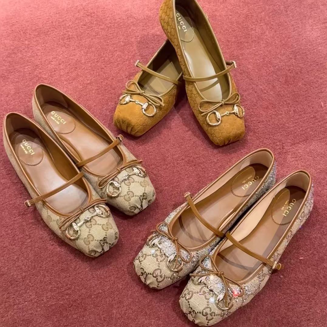 Horsebit Ballet Flat Shoes Designer Shoes Women Dress Fashion Luxury Suede Leather Stin Canvas Pig Nose Square Headbow Mary Jane Shoes - 1 of 8