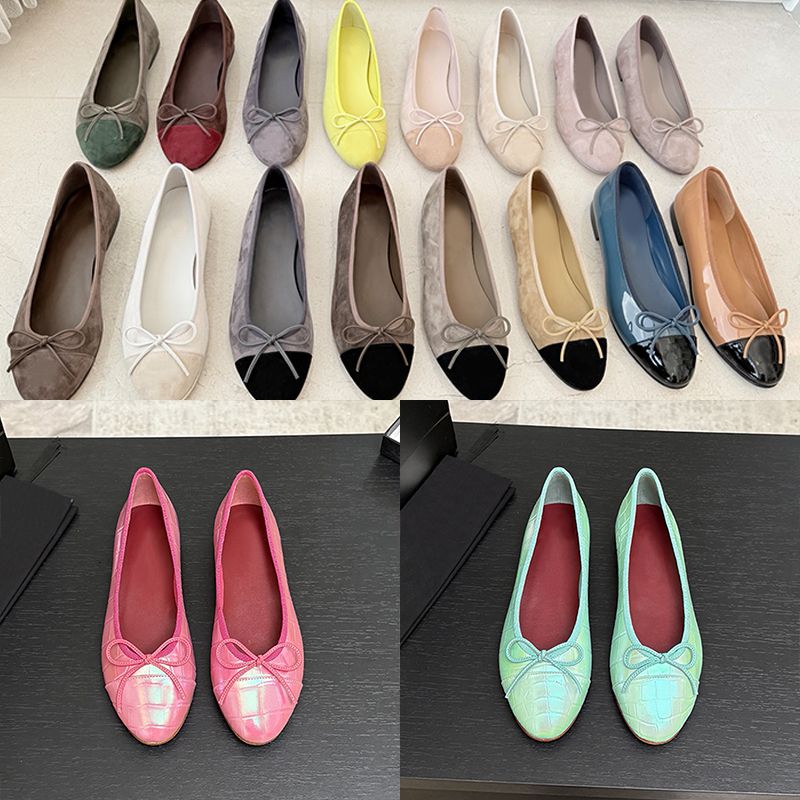 Top Quality Women Suede Ballet Flats Designer Velvet Loafers Bow Mesh Sandals Dinner Dress Shoes Girls Slip-On Wedding Party Boat Shoes 891 - 1 of 8