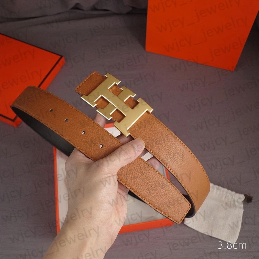 Casual Man Belt Designer Belts Real Leather Width 3.8CM Smooth Buckle Reversible for Woman Classic Gold Sliver Black Color - 5 of 8