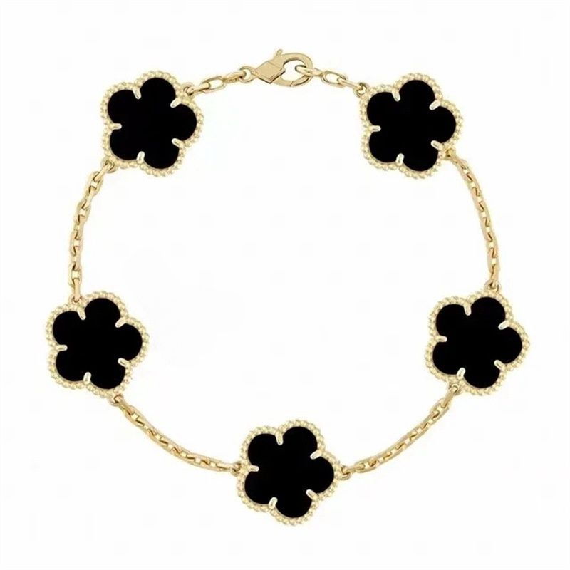have 5 flower bracelet designer jewelry women bangle classic wedding gift white mother-of-pearl diamond bracelet fashion charm 18K gold plated 4 leaf clover bracelet - 5 of 9