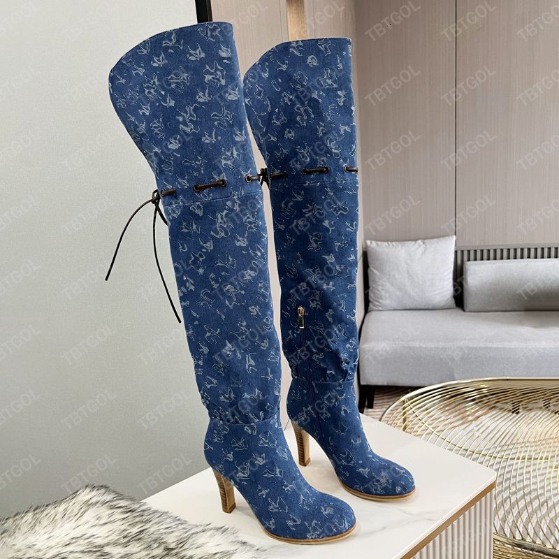 Women Over The Knee Boots Designer Boot Fashion Combat Boot Canvas Zipper Adjustable Straps Casual Shoes Stiletto Heel Ankle Boot Big Size 317 - 3 of 9