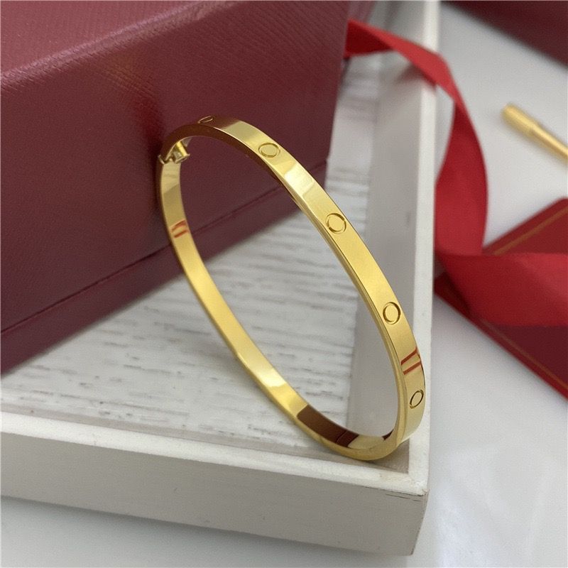 4MM Screw narrow Designer Jewelry Classic Gold Bangle 18K Gold Plated Titanium Steel Diamond for Women Men Bracelets Silver luxury Jewelry Designers 16 to 19 size - 2 of 6