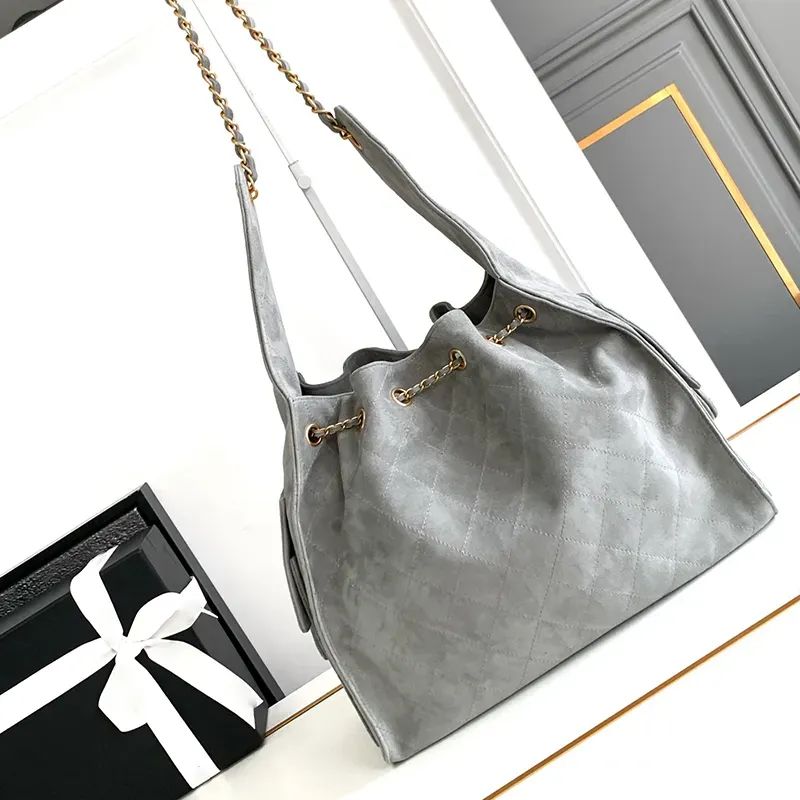 Designer Bag String Bucket Tote bag Large Suede Leather Gray Casual Long Chain Crossbody Fashion with box - 4 of 8
