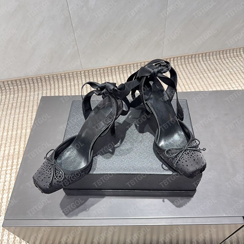 Designer Women Bow Crystal Dress Shoes High Heels Strappy Ballet Flats Party Fashion Show Red Silk Shoes Dance Shoes 1010 - 7 of 8
