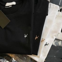 Embroidery Chest Logo Cotton T-shirt Unisex Crew Neck Loose Casual Basic Tee - zorviavip