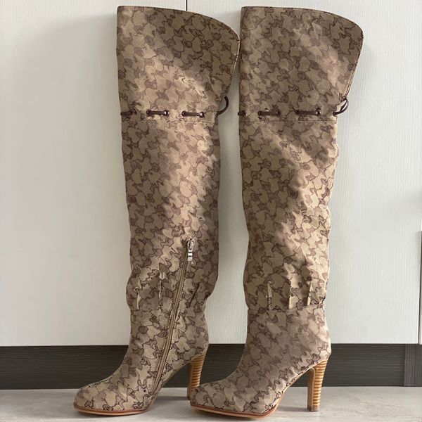 Women Over The Knee Boots Designer Boot Fashion Combat Boot Canvas Zipper Adjustable Straps Casual Shoes Stiletto Heel Ankle Boot Big Size 317 - Shoes & Accessories - zorviavip