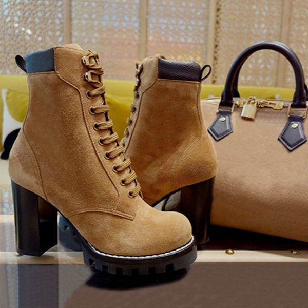 High Quality Designer Star Trail Ankle Boots Women Suede Calf Leather Platform Block Heel Lace Up Zipper Winter Combat Booties Daily Outdoor Shoes 1178 - Shoes & Accessories - zorviavip