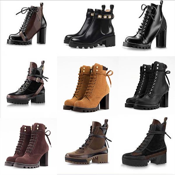 2026 Designer Star Trail Ankle Boots Martin Desert Boot High Heels Boots Women Leather Boots Vintage Print Jacquard Textile Fashion Platform Suede Boot Shoes 013 - Shoes & Accessories - zorviavip