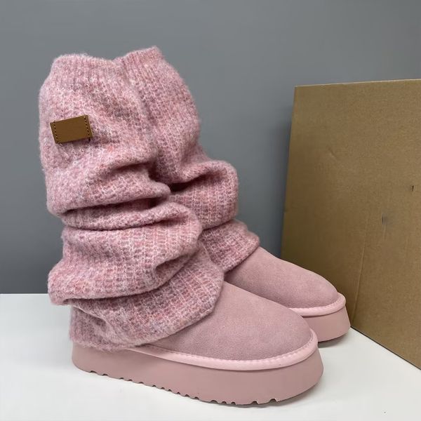 Classic Mini Dipper Boots Wool Over The Knee Boots Womens Puffer Boot Winter Sock Boots Wool Platform Boots Warm Wear Stretch Seam 960 - Shoes & Accessories - zorviavip