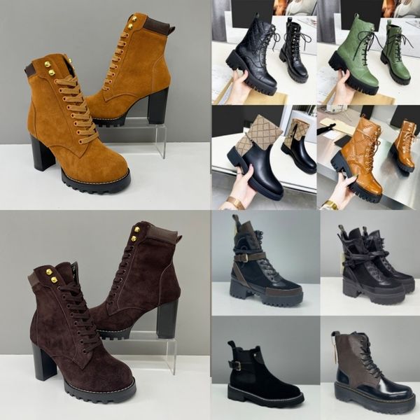 High Heel Boots Suede Calf Leather Winter Boots Camel Brown Ankle Boot Over Knee Boot Woman Martin Designer Classic New Vintage Print High Quality Letter Outsoles 013 - Shoes & Accessories - zorviavip