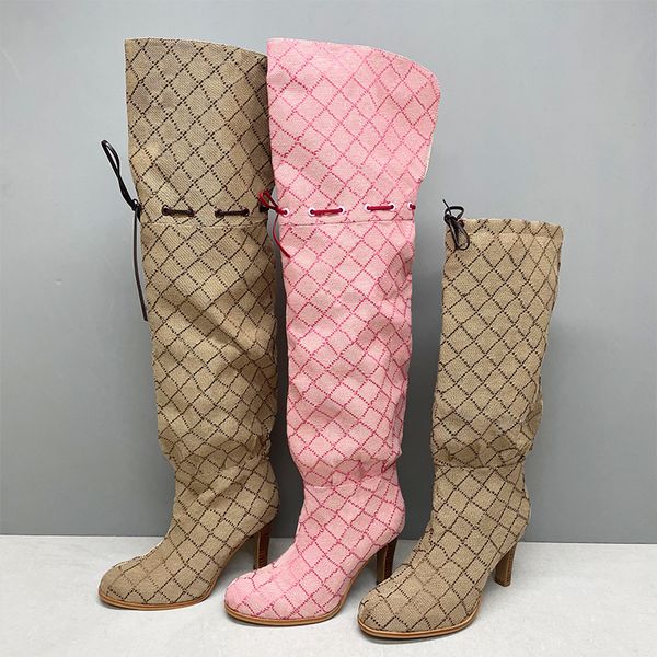 Over The Knee Boot Women Designer Boots Winter Sock Long Boot Adjustable Straps Canvas Zipper Laces Original Shoes Ladies Girls Sexy Knee High Boot 335 - Shoes & Accessories - zorviavip