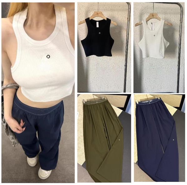 Women Ribbed Crop Tank Top Knit Embroidery Letter Sleeveless U Neck Casual Sports Vest For Yoga Fitness Daily Summer Outfit - Apparel - zorviavip