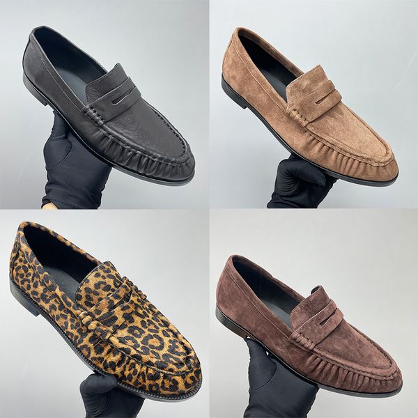 Top Designer Pleated Penny Loafers For Men Women EU47 Genuine Leather Le Loafer Mules Slippers Creased Suede Flat Shoes Slip On Dress Shoes 1137 - Shoes & Accessories - zorviavip