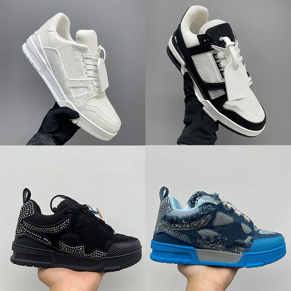 Designer Men Women Low Top Skate Classic Sneakers Patchwork Leather Mesh Rhinestone Platform Casual Walking Lace Up Fashion Trainer Shoes Top Quality 268 - Shoes & Accessories - zorviavip