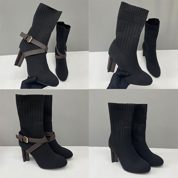Designer Women Sock Boots Silhouette Ankle Boot Black Martin Booties Stretch High Heel Boots Over The Knee Boots Winter Canvas Cowboy Boots Thick Letter Shoes 50 - Shoes & Accessories - zorviavip