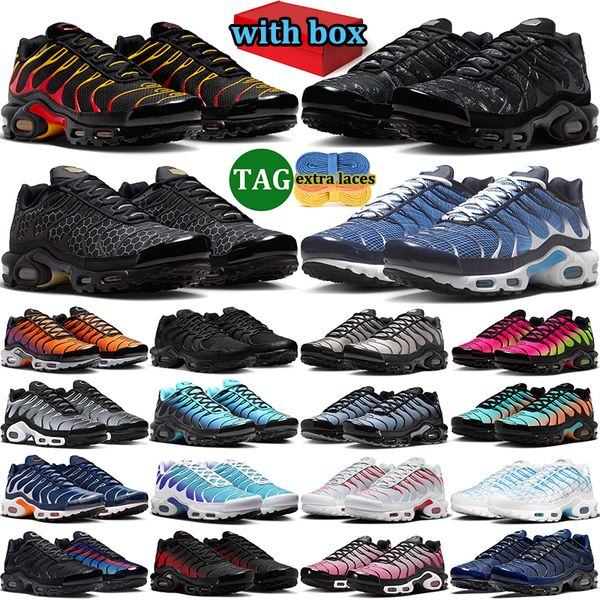 with box tn tns plus sneakers men women designer running shoes durable trainers outdoor comfortable sports shoe Triple Black White Grey Midnight Navy - Shoes & Accessories - zorviavip