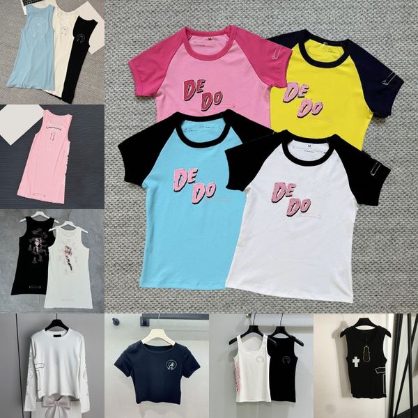 Designer Printed T Shirts Women Round Neck Slim Fit Bottoming Tops Summer Brand Street Style Tank Top Birthday Nightclub Vest - Apparel - zorviavip