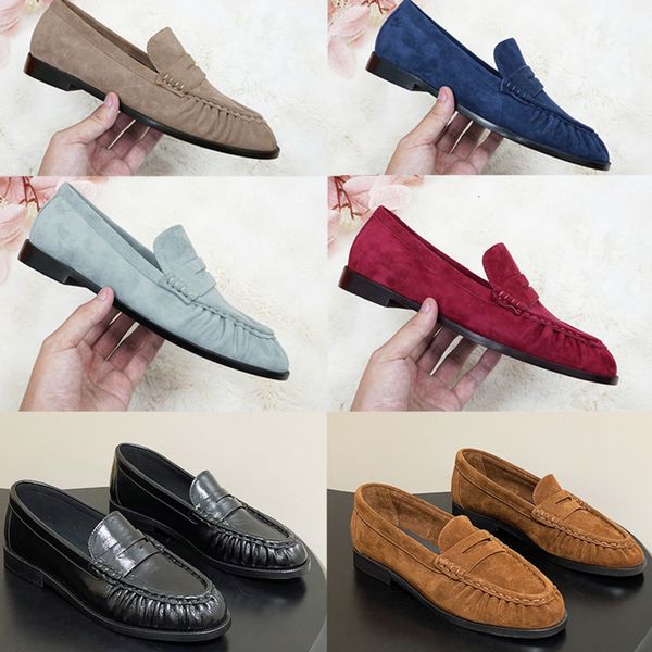 Designer Classic Penny Loafers Le Loafers Slip On Mules Men Women Premium Creased Genuine Leather Suede Pleated Toe Office Dress Flat Shoes 1137 - Shoes & Accessories - zorviavip