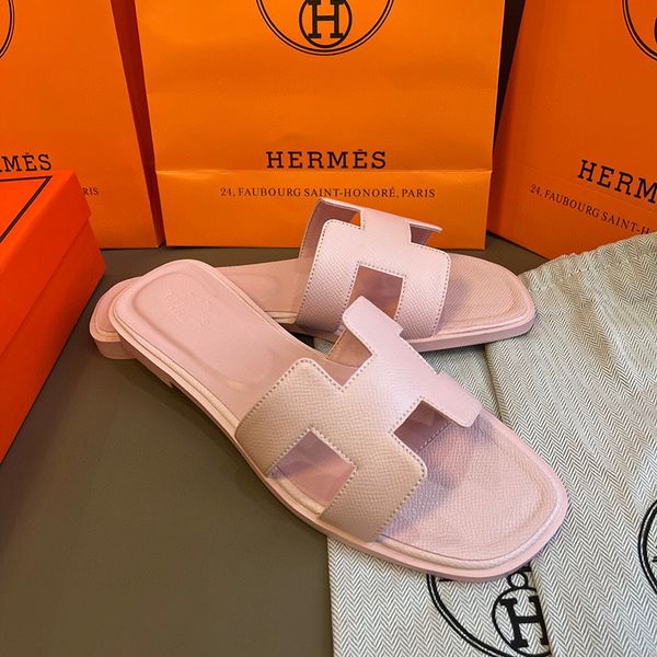 Hermes oran sandals free shipping with box claquette slippers for women designer white pink brown black red luxury flat sandals leather outdoor beach flip flops - Shoes & Accessories - zorviavip