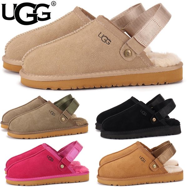 UGG Women's Goldenstar Platform Slippers Adjustable Strap Back Band Suede Shearling Lined Slip On Winter Outdoor Mule Slides Multiple colors - Shoes & Accessories - zorviavip