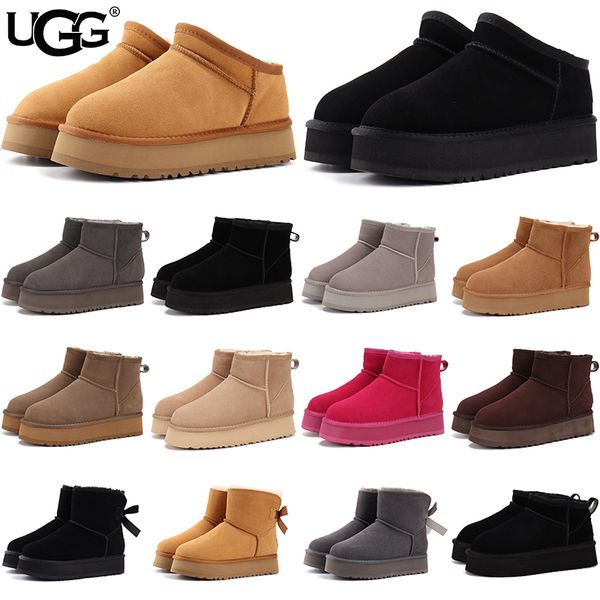 UGG Women's Classic Ultra Mini Platform Boots Suede Shearling Lined Thick Sole Winter Warm Anti-Slip Ankle Snow Boots Multiple colors - Shoes & Accessories - zorviavip