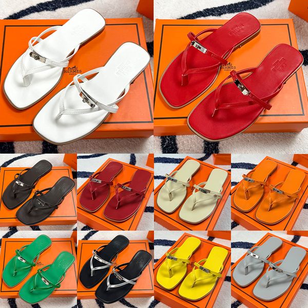 Hermes Miss sandal women Empir Kelly Buckle Thong designer Sandals Genuine Leather Flat Minimalist Slip On Summer Beach Flip Flop Slippers Multi Colors - Shoes & Accessories - zorviavip