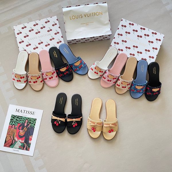 Louis Vuitton x Takashi Murakami Lily Flat Mule Wide Strap Flat Slide Sandals For Women Open Toe Casual Beach Vacation Slip On Slippers Multiple colors - Shoes & Accessories - zorviavip