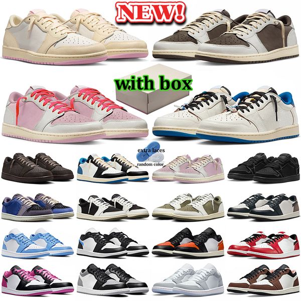 with box 1 1s low basketball shoes men women designer sneakers shy pink mocha olive black phantom blue velvet brown sports outdoor travis travi trainers scottshoes - Shoes & Accessories - zorviavip
