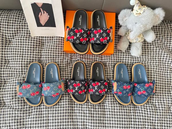 LV x TM Murakami Cherry Maya Sunset Flat Comfort Sandal Strap Platform Slide Sandals for Women Comfort Outdoor Beach Vacation Casual Slippers Multiple colors - Shoes & Accessories - zorviavip