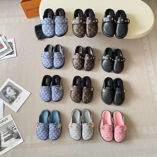 Louis Vuitton Cosy comfort Mule Clogs For Women Fleece Lined Warm Backless Platform Slides Non Slip Casual Autumn Winter Indoor Outdoor Slippers Multiple colors - Shoes & Accessories - zorviavip