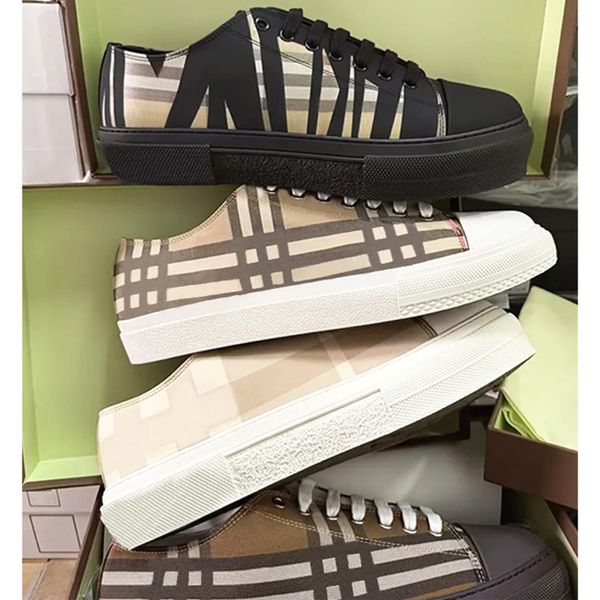Designer Vintage Printed Check Leather Sneakers Woman Men Trainers Suede Casual Sho Two-tone Cotton Gabardine Flats Shoes Lettering Plaid Calfskin Canvas Shoes 288 - Bags, Shoes & Accs - zorviavip