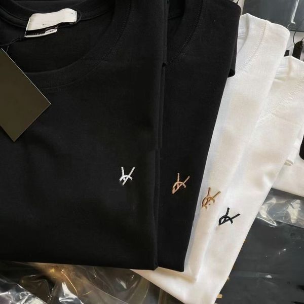 Embroidery Chest Logo Cotton T-shirt Unisex Crew Neck Loose Casual Basic Tee - Apparel - zorviavip